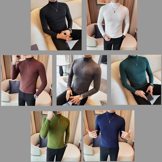 Blueforce-Long-Sleeve Mock Neck Plain Top