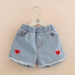Seashells Kids - Kids Heart Embroidered Denim Shorts Seashells Kids - Kids Heart Embroidered Denim Shorts