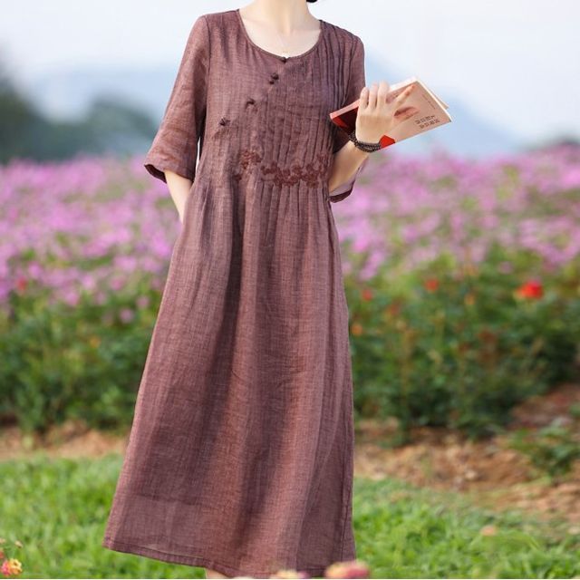 chinese dress ladies Linen Midi Dress 'Beckie', Loose Linen Dress for Women