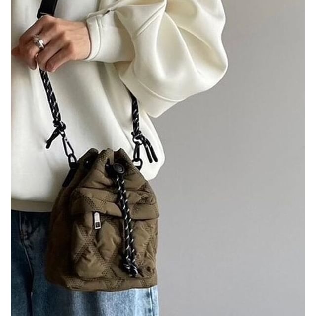 TangTangBags-Drawstring Quilted Nylon Bucket Bag