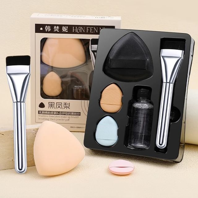 Choyu-Set de 7 Esponja de maquillaje Cushion Brocha de base Limpiador de esponja