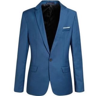 YIKES-Notch Lapel One-Buttoned Plain Blazer