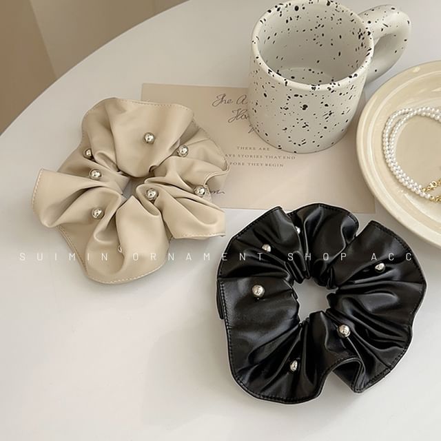 Mentosi-Beaded Faux Leather Scrunchie
