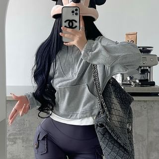 RainGirl-Mock Two-Piece Long-Sleeve Two-Tone Half-Zip Pullover