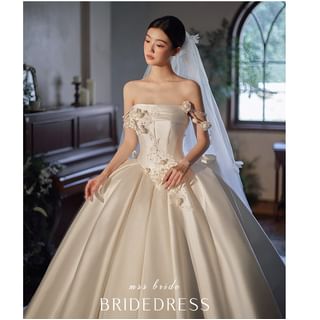 MSSBridal Plain Floral Applique Satin A Line Tube Wedding Gown Sale