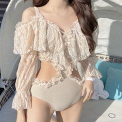 GOURAMI - Cold-Shoulder Lace Ruffle Swimsuit
