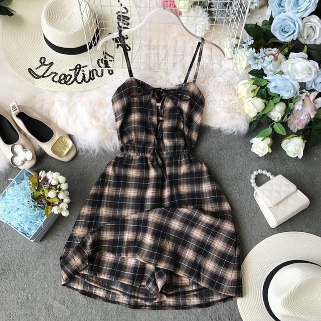 knee length dresses for ladies Lipstick Plaid Sequin Sleeveless Short Dress main image 1