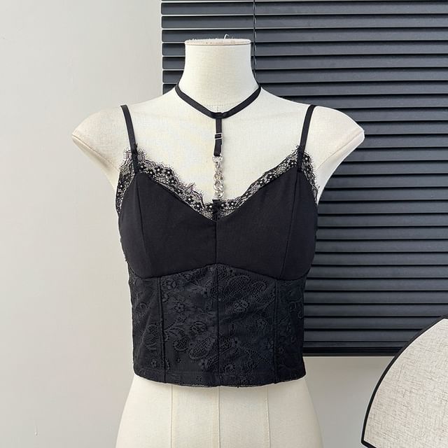 Lemongrass-Lace Trim Camisole Top