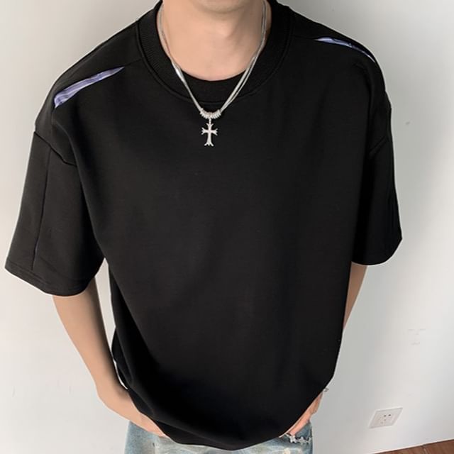 Mimiyox-Short Sleeve Crew Neck Panel T-Shirt