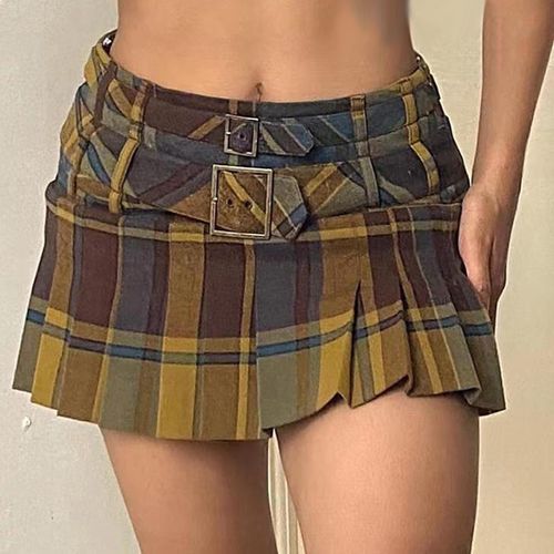 Edelwives High Waist Plaid Pleated Mini Skirt YesStyle