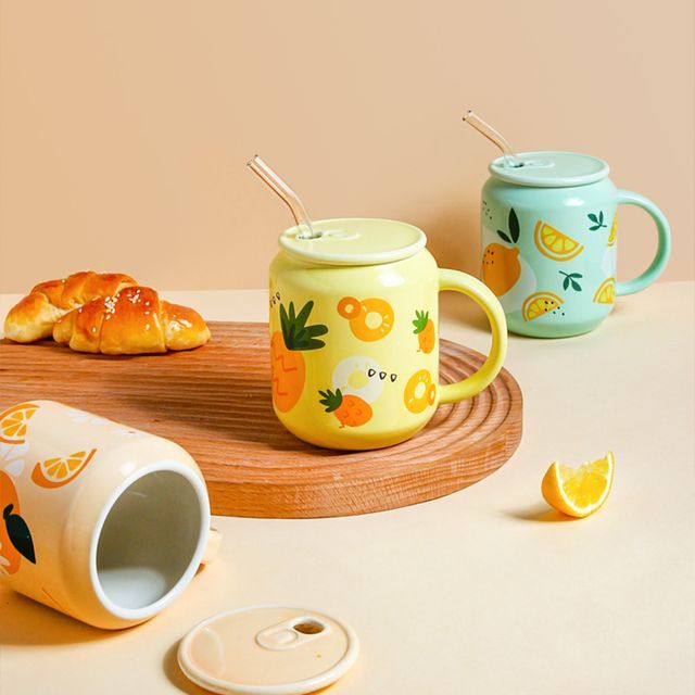 Cute Coffee Mugs Lid, Ceramic Coffee Mug Set, Avocado Mug Lid