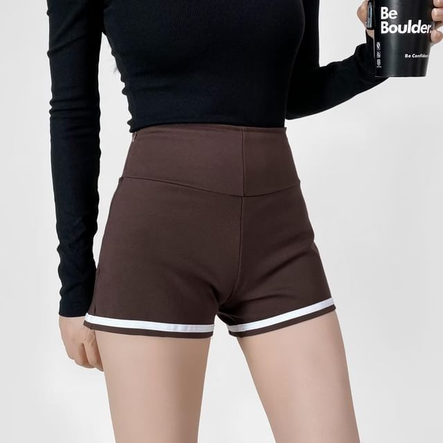Shira-High Waist Contrast Hem Hot Pants