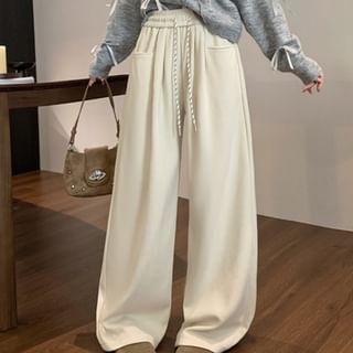 Beem-Drawstring Waist Plain Baggy Pants