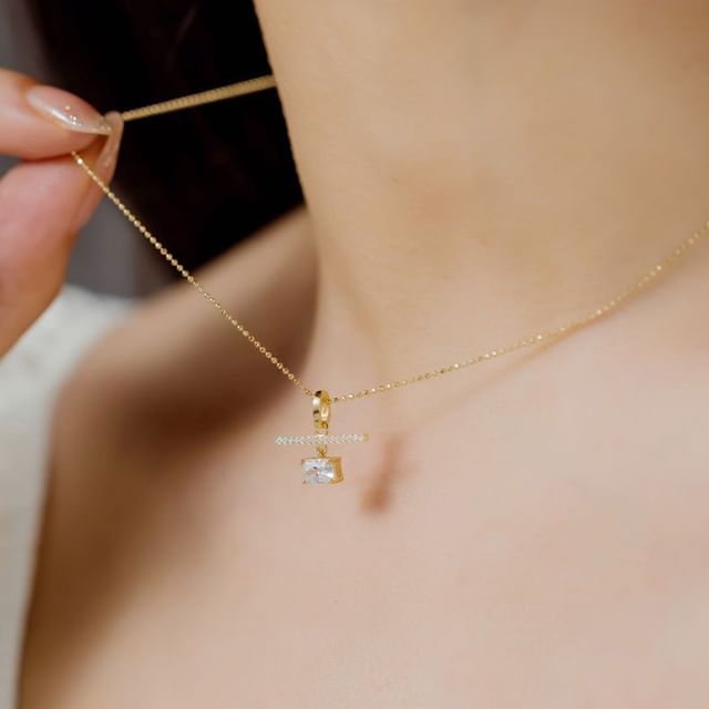 Phoenoa-Rhinestone Pendant Sterling Silver Necklace