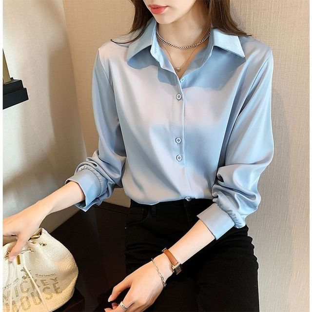 Bay Go Mall-Puff-Sleeve Plain Shirt