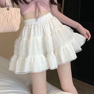 Sisyphi-High Rise Plain Mini Tiered Skirt