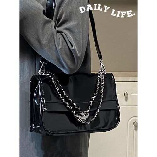 NewTown - Chain Strap Faux Leather Flap Shoulder Bag