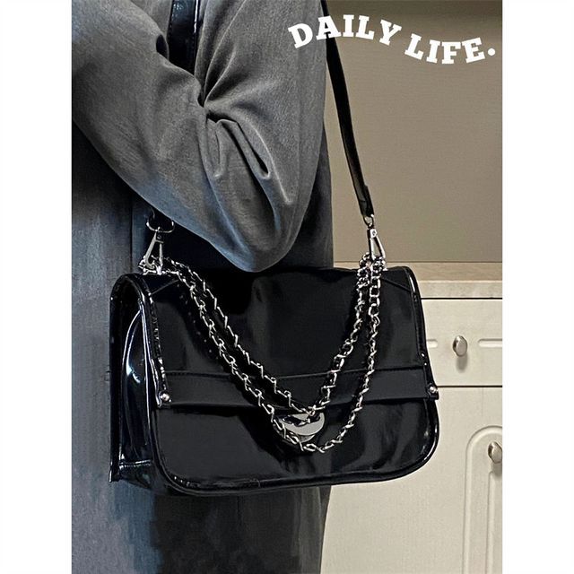 Indenis-Faux Leather Flap Shoulder Bag