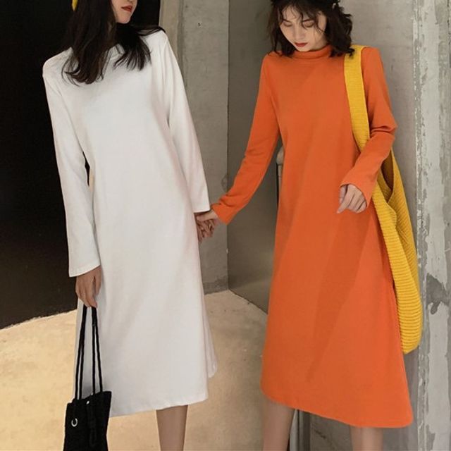 long sleeve midi t shirt dress