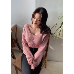 chuu(チュー) - Surplice-Wrap Rib-Knit Top chuu(チュー) - Surplice-Wrap Rib-Knit Top
