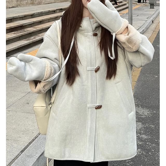 Trendycas-Hooded Plain Toggle Coat with Gloves