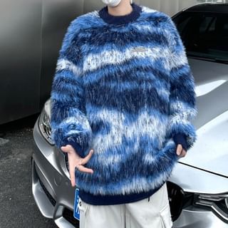 Blueforce-Round Neck Color Block Fluffy Sweater