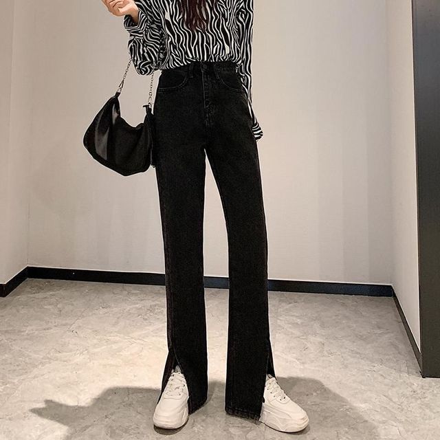 Everose-High-Waist Slit Boot-Cut Pants