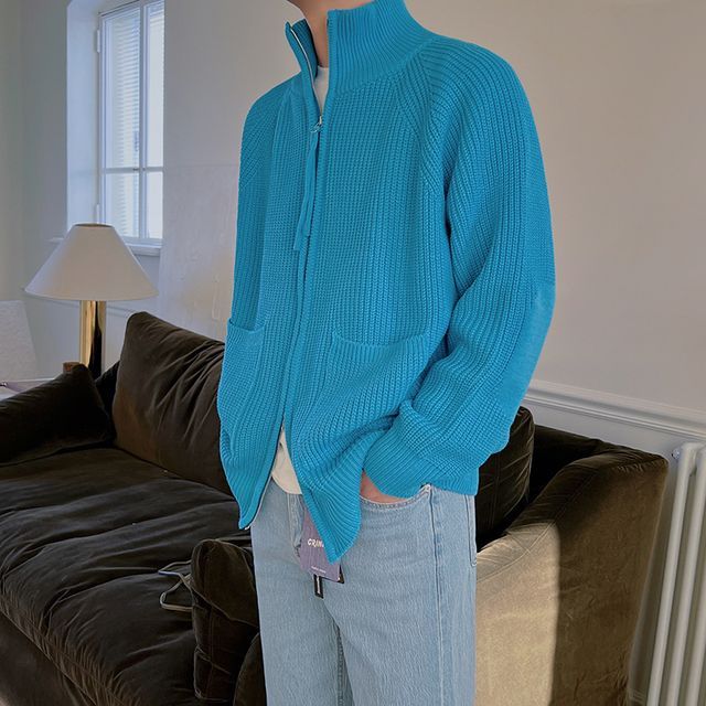 MRCYC-Turtleneck Plain Zip-Up Cardigan