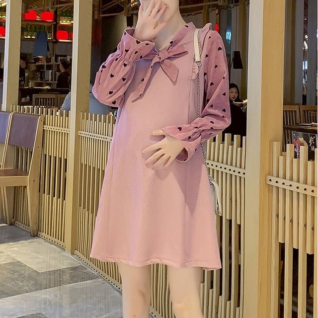 cute korean dress for pregnant Korean Style Maternity Dress, French Sweet Loose Summer Dress For Pregnant Women, Plus Size Casual MidLength Dress - Blue 2xl 80 100kg