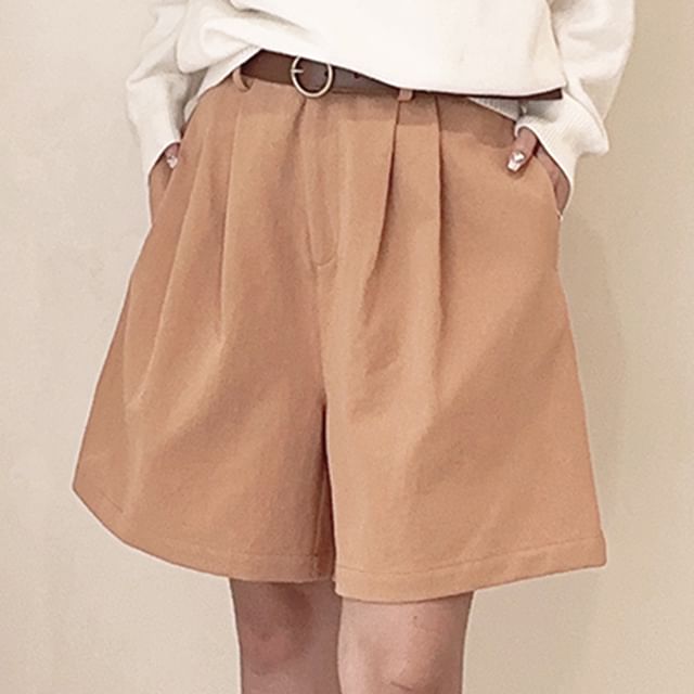 Glotto-High Waist Plain Wide Leg Shorts