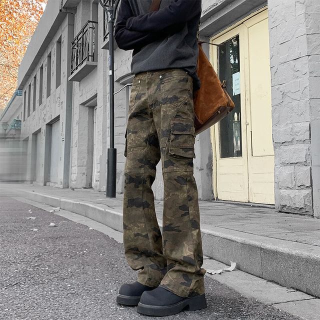 Bay Go Mall-Mid Rise Flared Cargo Pants