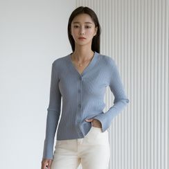 NAIN - Slit-Cuff Slim Rib-Knit Cardigan NAIN - Slit-Cuff Slim Rib-Knit Cardigan
