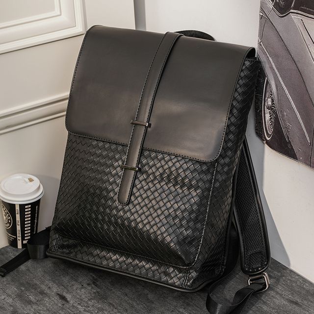 BagBuzz-Woven Faux Leather Backpack