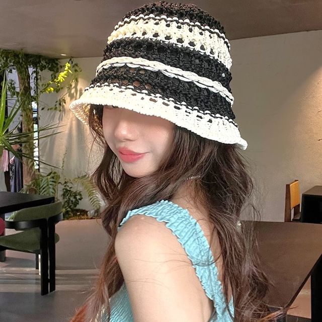 4-4 STUDIO-Striped Straw Bucket Hat