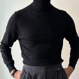 Zentrus-Long-Sleeve Turtleneck Plain Knit Top