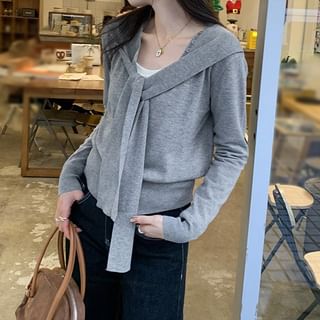 Asiris-V-Neck Mock Two-Piece Plain Button-Up Cardigan