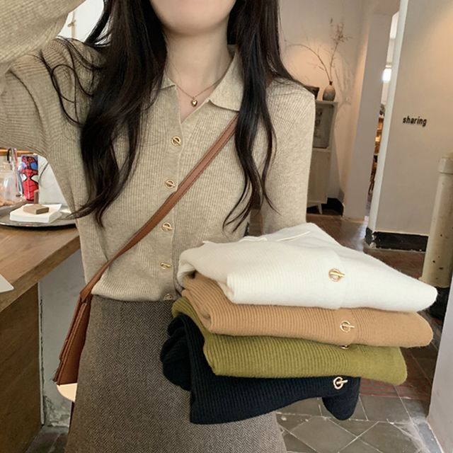 Lady Jean-Collar Plain Cardigan