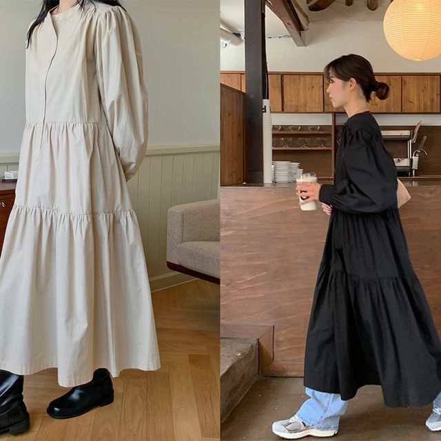 FROMBEGINNING - Tiered Long Shirtwaist Dress | YesStyle