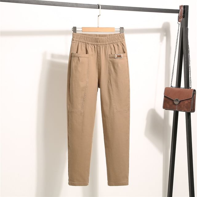 Leoom-Elastic Waist Plain Cropped Straight Leg Pants