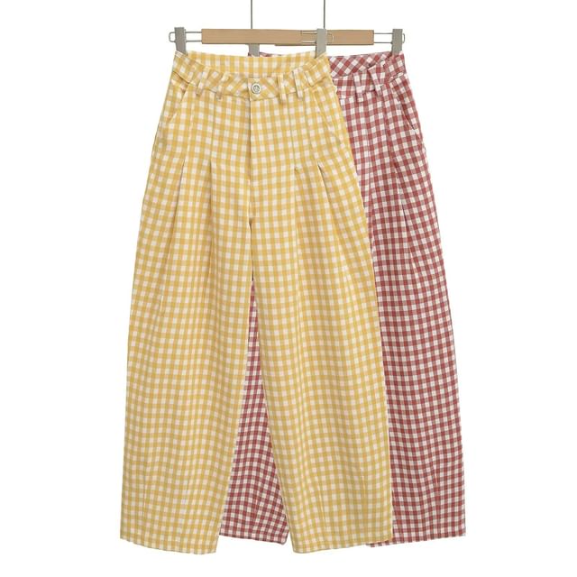 Asiris-High Waist Gingham Baggy Pants
