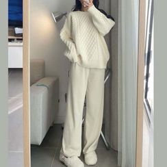 Antoinine - Set: Cable Knit Sweater + Wide Leg Pants Antoinine - Set: Cable Knit Sweater + Wide Leg Pants