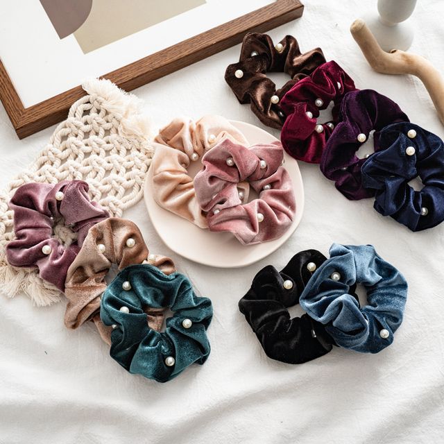 enthice-Faux Pearl Velvet Scrunchie