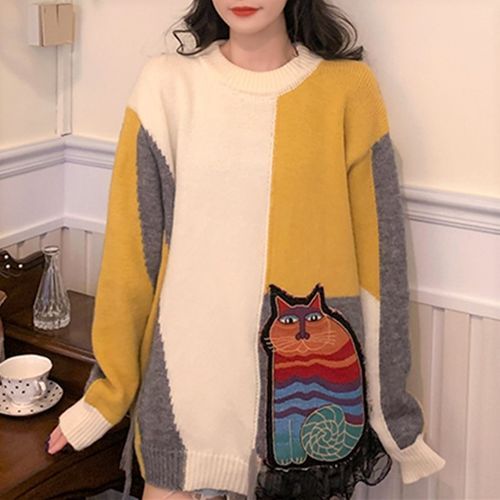 Color block cat on sale sweater