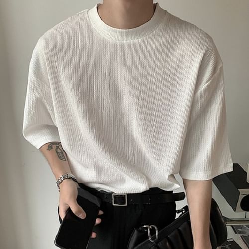 Ribbed Elbow-Sleeve T-Shirt