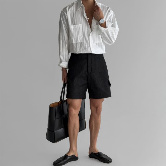 Okwano-Mid Rise Plain Cargo Shorts