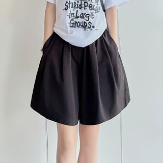 evanesce-High Rise Plain Pocketed Wide Leg Shorts