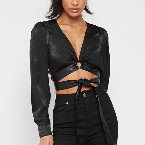 Faux Leather Cutout Crop Top