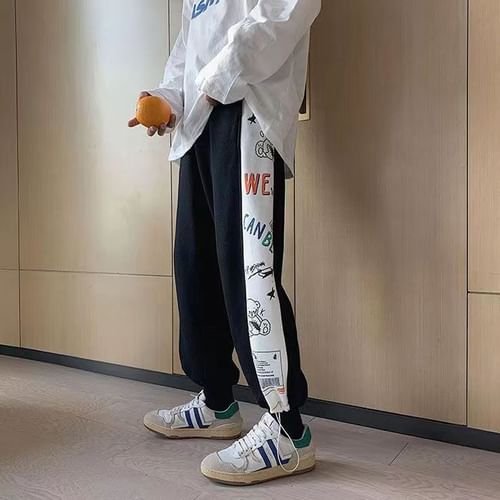 Cartoon print two online tone sweatpants