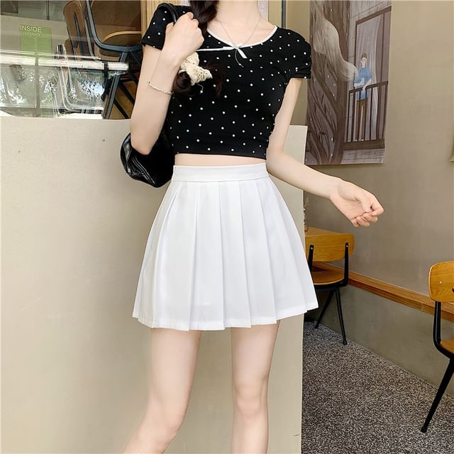 Sienne-High Rise Plain Pleated Mini A-Line Skirt