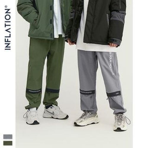 Newin 拉链拼接英文印花抽绳束脚风衣裤 Yesstyle